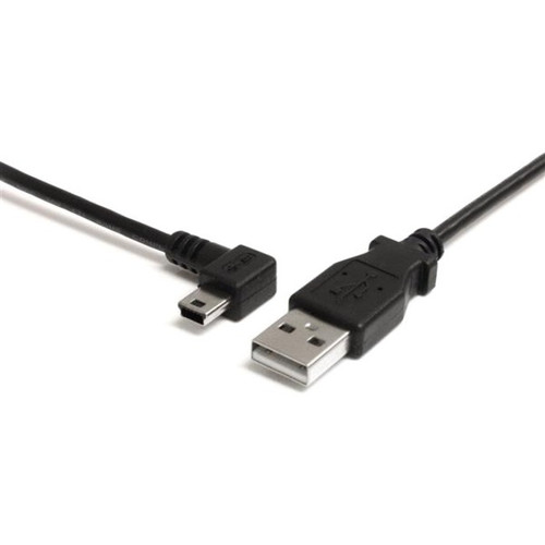 StarTech.com 6 ft Mini USB Cable - A to Left Angle Mini B - Type A Male USB - Mini Type B Male USB - 6ft - Black (Fleet Network)