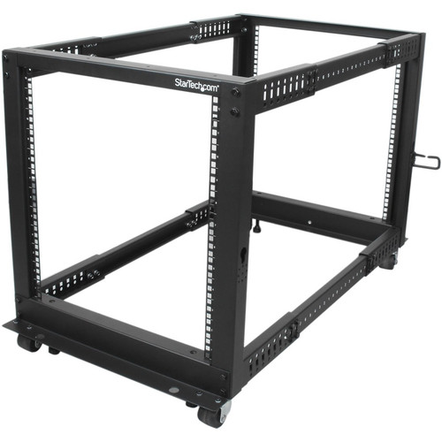 StarTech.com 12U Open Frame Server Rack - Adjustable Depth - 4-Post Data Rack - w/ Casters/Levelers/Cable Management Hooks - Store and (Fleet Network)