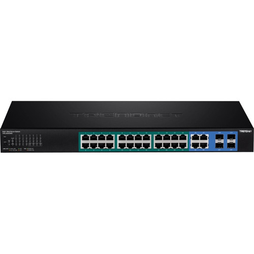 TRENDnet 28-Port Gigabit Web Smart PoE+ Switch - 24 x Gigabit Ethernet Network, 4 x Gigabit Ethernet Expansion Slot - Manageable - - 2 (Fleet Network)