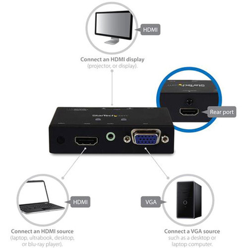 StarTechcom 2x1 VGA  HDMI to HDMI Switch  Selector Box - 1080p Multi Video Input Automatic Switcher - 2 Computers In 1 Monitor Out VS221VGA2HD