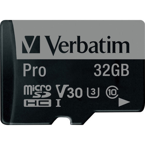 Verbatim 32GB Pro 600X microSDHC Memory Card with Adapter UHS-I V30 U3 Class 10 - 90 MBs Read - 45 MBs Write - 600x Memory Speed - 47041