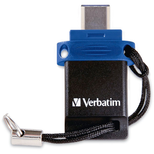 Verbatim USB-C Store n Go Dual USB Flash Drive - 64 GB - USB Type C USB 30 - Blue - Lifetime Warranty - TAA Compliant 99155