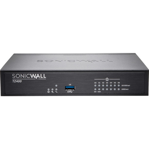 SonicWall TZ400 Network Security/Firewall Appliance - 7 Port - 10/100/1000Base-T - Gigabit Ethernet - AES (128-bit), AES (256-bit), - (Fleet Network)