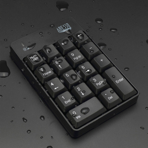 Adesso WKB-6010UB - Wireless Spill Resistant 18-Key Numeric Keypad - Wireless Connectivity - RF - USB Interface - 18 Key - English - - WKB-6010UB