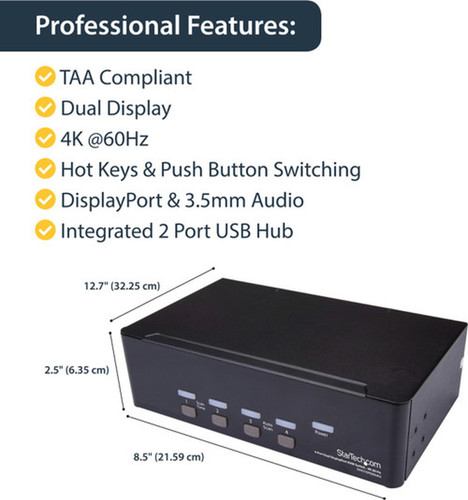 StarTechcom DisplayPort KVM - 4 port - 4K 60Hz - Dual Monitor KVM - DisplayPort Switch - KVM DisplayPort - Desktop KVM Switch - This SV431DPDDUA2