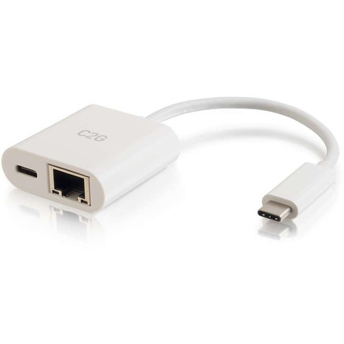 C2G USB C Ethernet Adapter with Power - White - USB 3.1 Type C - 1 Port(s) - 1 - Twisted Pair (Fleet Network)