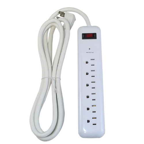 6 outlet Surge Protector - 1000J 8ft Cord Down Angle Plug - White FN-PB-165-WH