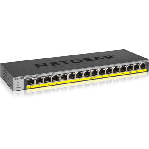 Netgear 16-Port 183W PoEPoE Gigabit Ethernet Unmanaged Switch - 16 Ports - 2 Layer Supported - Twisted Pair - Wall Mountable - GS116PP-100NAS
