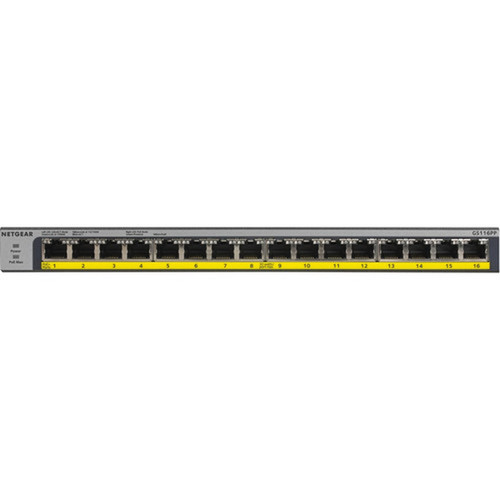 Netgear 16-Port 183W PoEPoE Gigabit Ethernet Unmanaged Switch - 16 Ports - 2 Layer Supported - Twisted Pair - Wall Mountable - GS116PP-100NAS