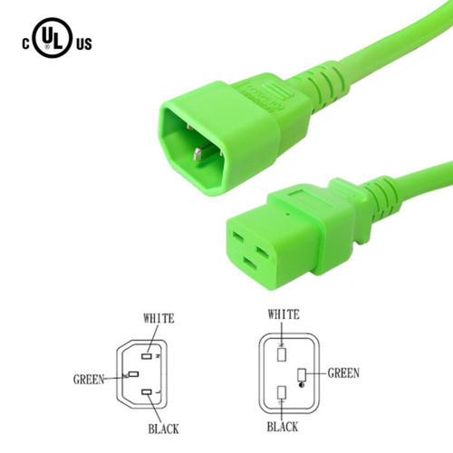 4ft IEC C14 to IEC C19 Power Cable 14AWG SJT 250V 15A - Green FN-PW-120-04GN