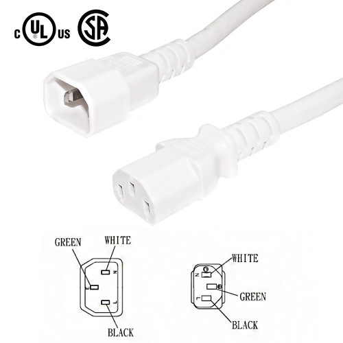 1ft IEC C13 to IEC C14 Power Cable - 14AWG SJT - White (FN-PW-100C-01WH)