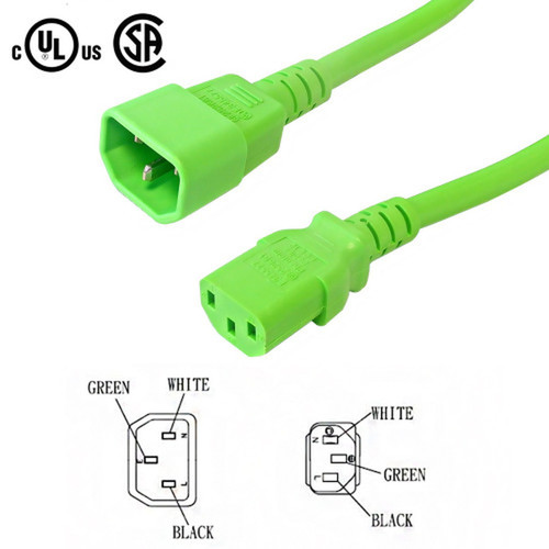 12ft IEC C13 to IEC C14 Power Cable - 14AWG SJT - Green FN-PW-100C-12GN