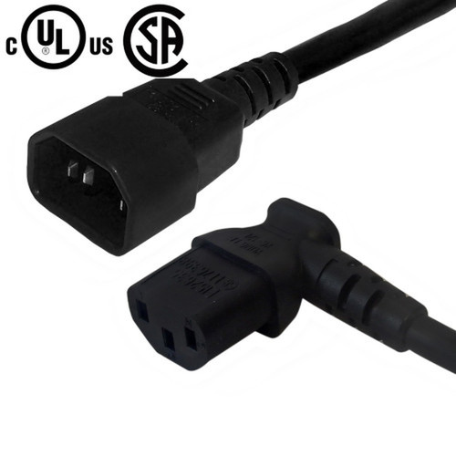 12ft IEC C13 Left Angle to IEC C14 Power Cable - 18AWG SJT FN-PW-100L3-12