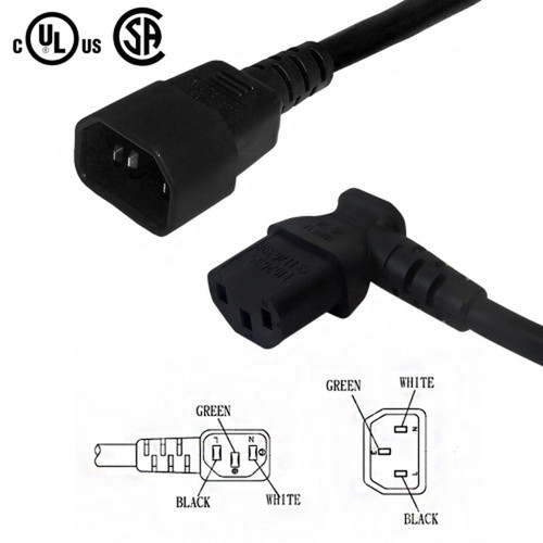 12ft IEC C13 Left Angle to IEC C14 Power Cable - 18AWG SJT FN-PW-100L3-12