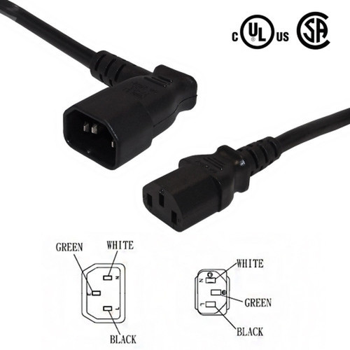 3ft IEC C13 to IEC C14 Right Angle Power Cable - 18AWG SJT FN-PW-100R4-03