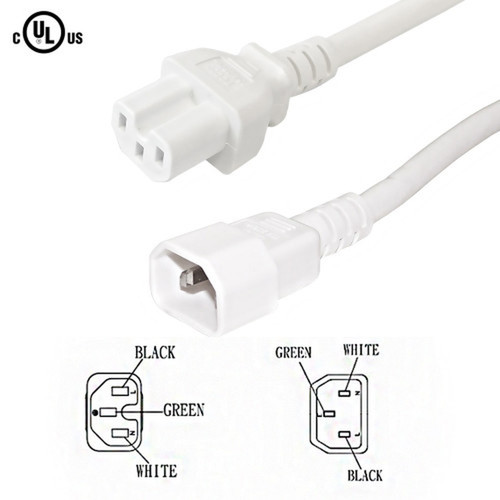 12ft IEC C15 to IEC C14 Power Cable - 14AWG SJT - White FN-PW-101C-12WH