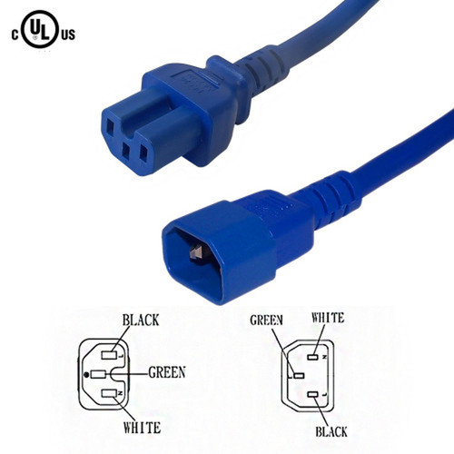 15ft IEC C15 to IEC C14 Power Cable - 14AWG SJT - Blue FN-PW-101C-15BL