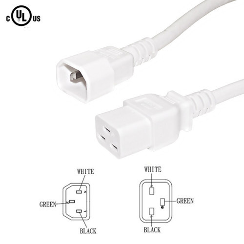2ft IEC C14 to IEC C19 Power Cable - 14AWG SJT - White FN-PW-120-02WH