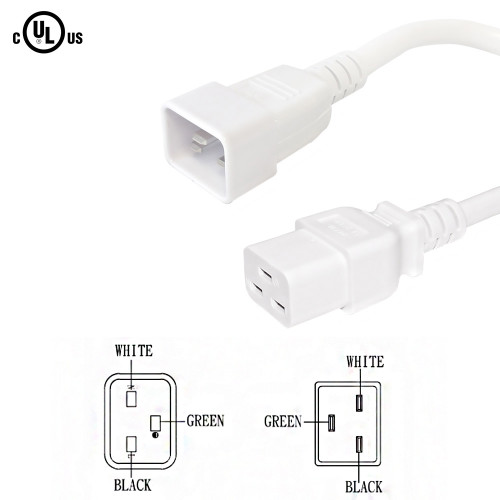 15ft IEC C19 to IEC C20 Power Cable - 12AWG SJT - White (FN-PW-125-15WH)