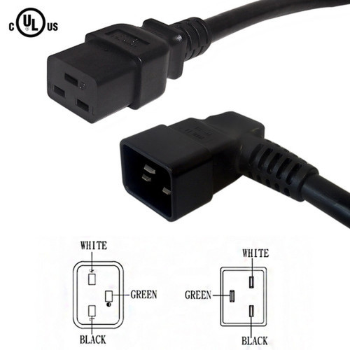 4ft IEC C19 to IEC C20 Left Angle Power Cable - 12AWG SJT FN-PW-125L0-04