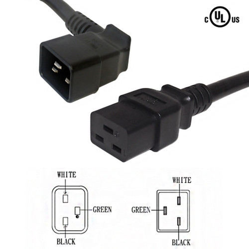 3ft IEC C19 to IEC C20 Right Angle Power Cable - 12AWG SJT FN-PW-125R0-03