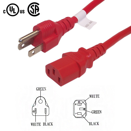 3ft NEMA 5-15P to IEC C13 Power Cable - 14AWG SJT - Shielded (FN-PW-105C-03SH)