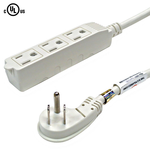 6ft 5-15P 45 Degree to 5-15R Triple Tap Power Cable 16AWG SJT (13A 125V) White (FN-PW-110FTB-06WH)