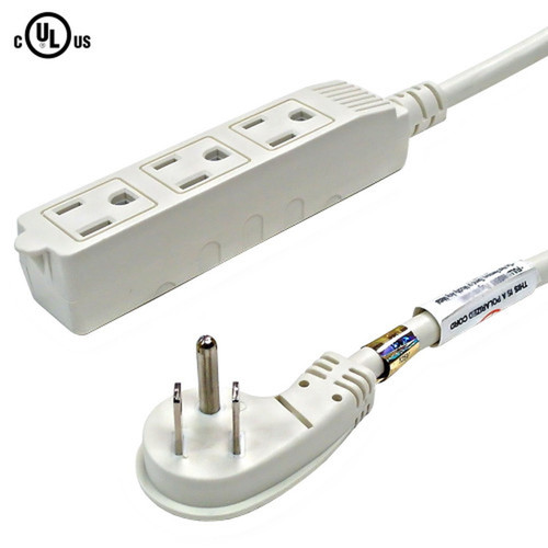 15ft 5-15P 45 Degree to 5-15R Triple Tap Power Cable 16AWG SJT 13A 125V White