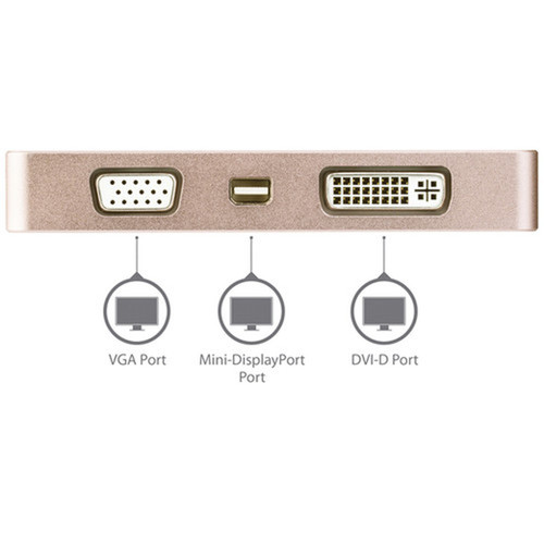 StarTechcom USB-C Multiport Video Adapter - 4-in-1 USB-C to DVI  HDMI  VGA  mDP Video Adapter - Rose Gold - 4K 30 Hz - - 4-in-1 C CDPVDHDMDPRG