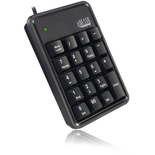 Adesso AKB-600HB 19-Key Mechanical Keypad with 3-Port USB Hub - Cable Connectivity - USB Interface - 19 Key - Compatible with Notebook AKB-600HB