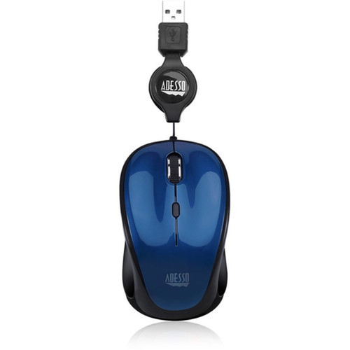 Adesso iMouse S8L - USB Illuminated Retractable Mini Mouse - Optical - Cable - Blue - USB 20 - 1600 dpi - Scroll Wheel - 3 Buttons IMOUSE S8L
