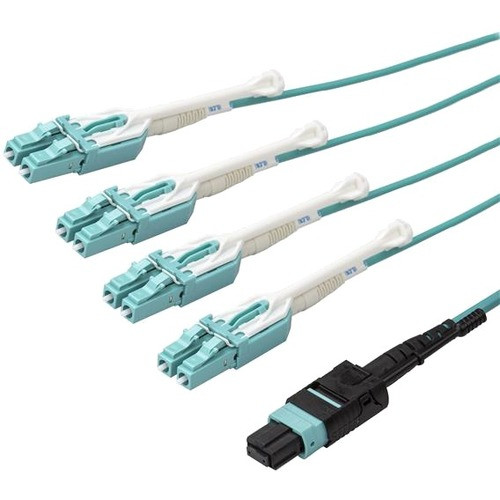 StarTech.com 10m 30 ft MPO / MTP to LC Breakout Cable - Plenum Rated Fiber Optic Cable - OM3 Multimode, 40Gb - Push/Pull-Tab - Aqua - (Fleet Network)