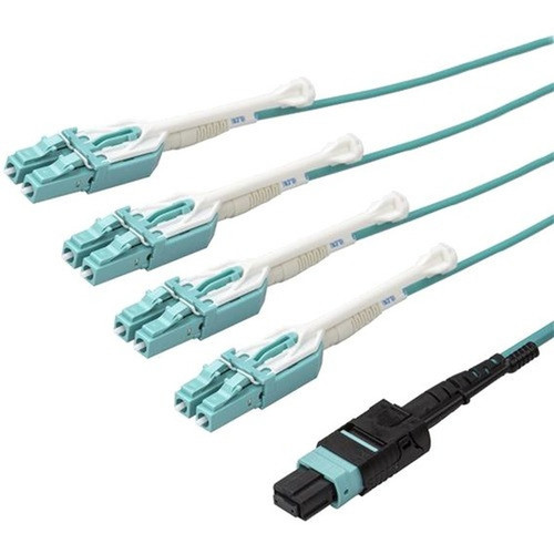 StarTechcom 10m 30 ft MPO  MTP to LC Breakout Cable - Plenum Rated Fiber Optic Cable - OM3 Multimode 40Gb - PushPull-Tab - Aqua - MPO8LCPL10M