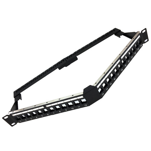 24-port Shielded Angled Keystone Patch Panel 19" Rackmount 1U with Cable Manager - Unloaded ( Fleet Network )