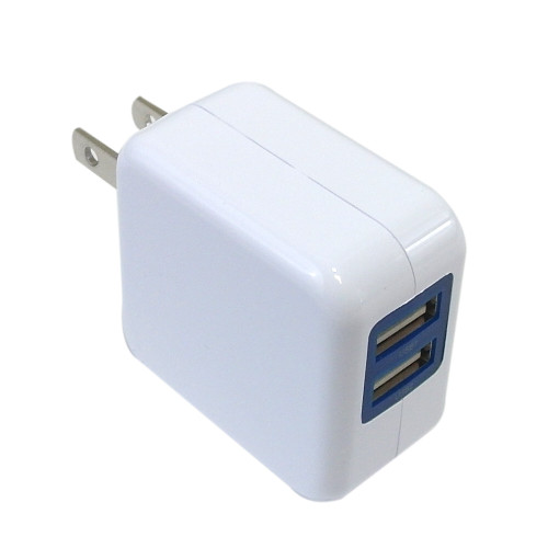 USB A female to AC (110V) 2-port SMART Wall Charger (5V/2.4A) - White ( Fleet Network )