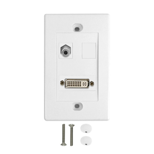 1-Port DVI + 1-Port 3.5mm Wall Plate Kit - White ( Fleet Network )