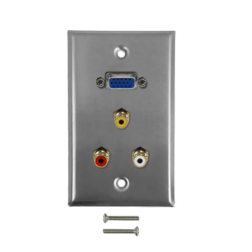 VGA, RCA Composite + Left/Right Audio Single Gang Wall Plate Kit - Stainless Steel ( Fleet Network )