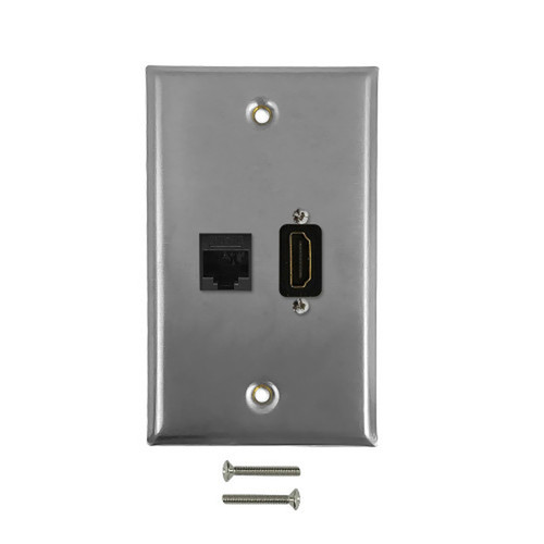 Single Gang SS Wall Plate Kit 1x HDMI 1x CAT6 FN-WPK-SS-107