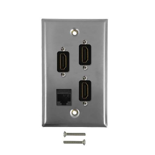 Single Gang SS Wall Plate Kit (3x HDMI, 1x CAT6) ( Fleet Network )