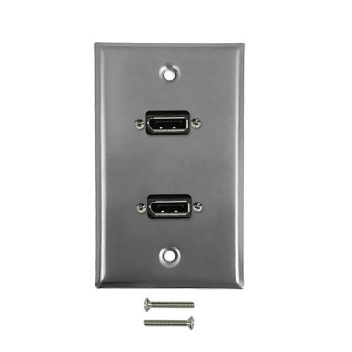 2-Port DisplayPort Wall Plate Kit - Stainless Steel FN-WPK-SSDP2