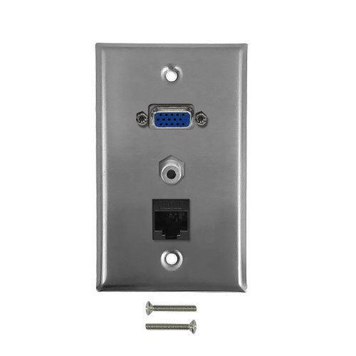 VGA CAT 6 35mm Single Gang Wall Plate Kit - Stainless Steel FN-WPK-SSVGASC