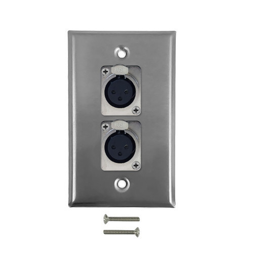 XLR 2 x Female Locking Wall Plate Kit - Stainless Steel FN-WPK-XLR-2FL