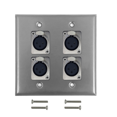 XLR 4 x Female Locking Wall Plate Kit - Stainless Steel ( Fleet Network )