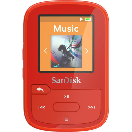 SanDisk Clip Sport Plus 16 GB Flash MP3 Player - Red - FM Tuner - 14 - Bluetooth - WMA AAC MP3 WAV FLAC - 20 Hour SDMX28-016G-G46R