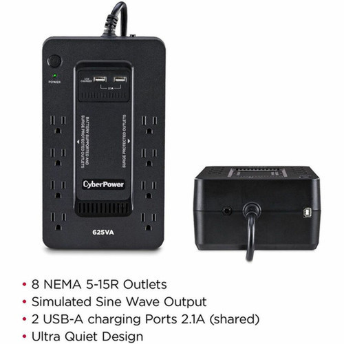 CyberPower Standby ST625U 625VA Compact UPS - Compact - 8 Hour Recharge - 2 Minute Stand-by - 120 V AC Input - 120 V AC Output - 8 x ST625U