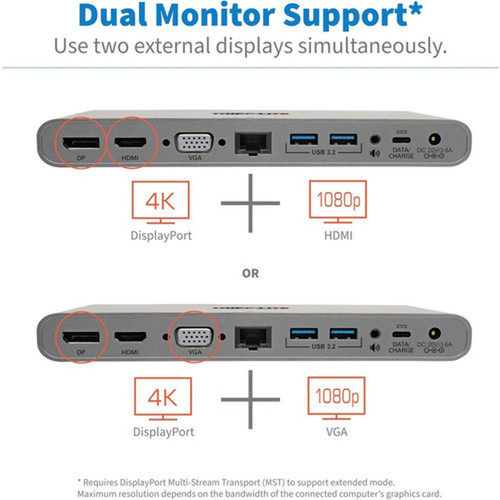 Tripp Lite U442-DOCK4-S Docking Station - for NotebookTablet PCDesktop PCSmartphone - 100 W - USB Type C - 6 x USB Ports - 4 x USB U442-DOCK4-S