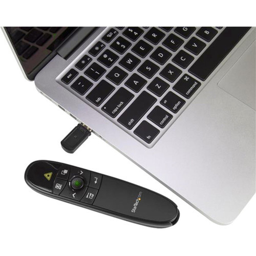 Wireless Presentation Remote with Green Laser Pointer - 90 ft 27 m - USB Presentation Clicker for Mac and Windows - Batteries - and PRESREMOTEG