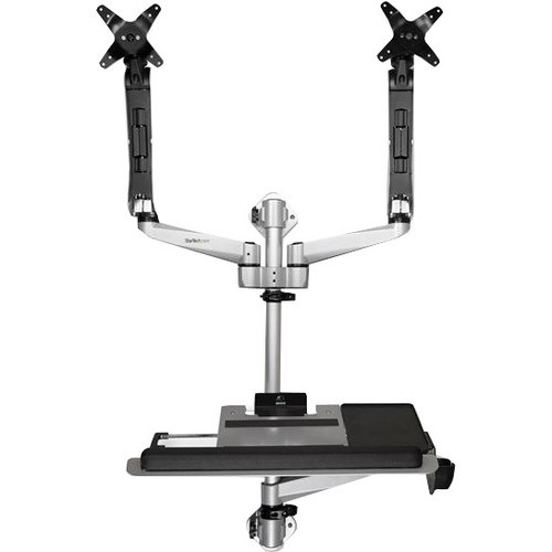 StarTech.com Wall Mounted Computer Workstation - Premium - Articulating Dual Monitor Arm - Keyboard Arm - Wall Mount Sit Stand Desk - (Fleet Network)