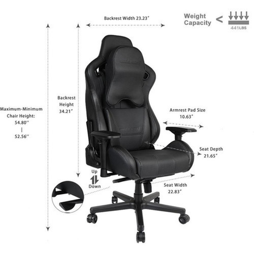 Anda Seat Dark Knight AD12XL-DARK-B-PVC-B02 Gaming Chair - For Gaming - Memory Foam Polyvinyl Chloride PVC Carbon Fiber PU - AD12XL-DARK-B-PVC-B02