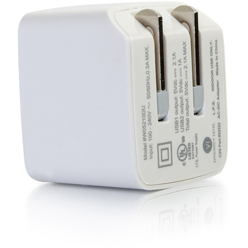 C2G 2-Port USB Wall Charger - AC to USB Adapter 5V 21A Output - 120 V AC 230 V AC Input - 5 V DC210 A Output 22322
